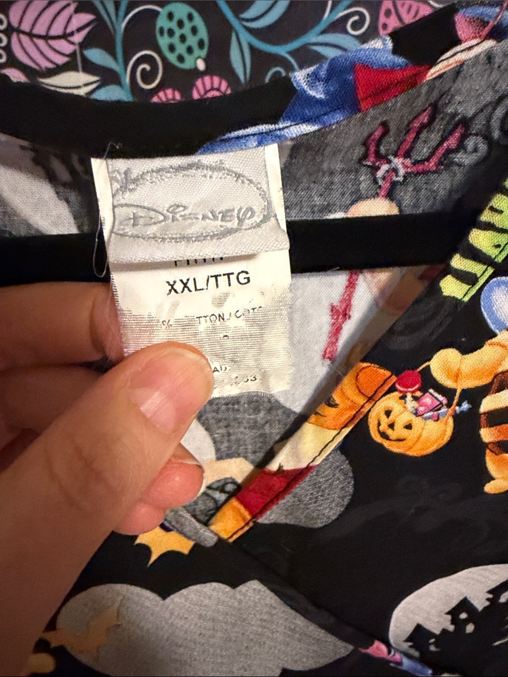 Disney Black Winnie the Pooh Halloween Scrub Top with Yellow & Orange Accents - Picture 2 of 4